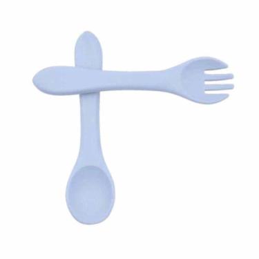 Imagem de Kit Talheres Colher E Garfo Infantil Termo Sensível Proteção Silicone 