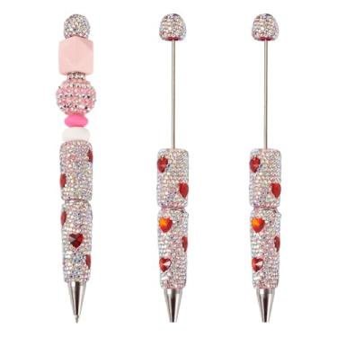 Imagem de FASHEWELRY 2 peças de canetas elegantes com strass de coração brilhante de ferro de longa duração kit de fabricação de canetas esferográficas rosa para presentes personalizados DIY, material escolar