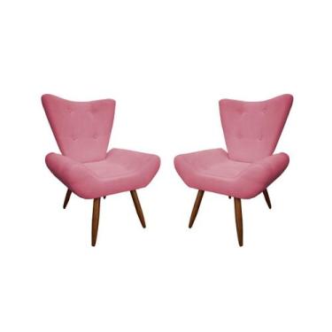 Imagem de Kit 2 Poltronas Decorativa Emilia Suede Rosê Pés Madeira Mz Decor - Ma
