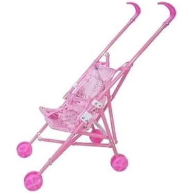 Imagem de Carrinho de Boneca Dobrável, Rosa, 50cm Altura, com Cinto de Segurança e Tecido Removível
