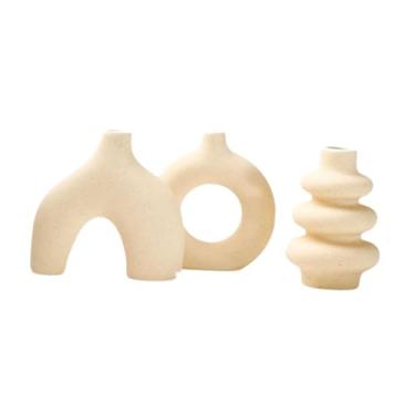 Imagem de Bothyi Vaso de cerâmica com 3 peças, vaso de flores decorativo minimalista para lareira, escritório, sala de jantar e ornamentos, Amarelo