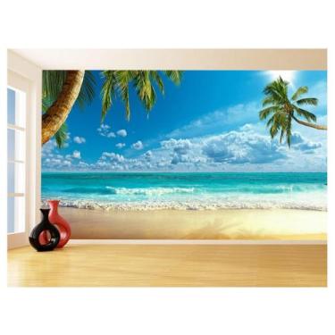 Imagem de Papel De Parede Praia Mar Coqueiros Areia Céu 3,5M Npr314 - Você Decor
