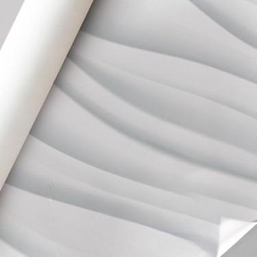Imagem de Papel de Parede PREMIUM Efeito Gesso 3D Ondulado Branco 10 metros = 2 Rolos de 5m X 45cm Autoadesivo Sala Quarto