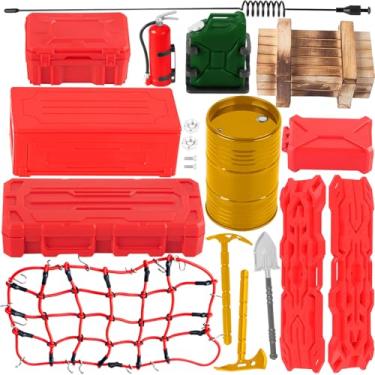 Imagem de BRCatWPark RC Crawler Car Decoration Upgrades Part for 1/10 Trx4 Trx6 SCX10 GEN 7/8,15 Pcs RC Crawler Car roof Decoration Luggage Net/Wood Box/Tank/Recovery Board/Toolbox/Shovel/Axe/Antennas,Yellow