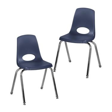 Imagem de Cadeira escolar empilhável de 40,6 cm, assento de estudante empilhável com pernas de aço cromado e deslizadores giratórios; para sala de aula, escola em casa ou escritório - azul-marinho (pacote