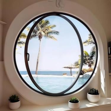 Imagem de Janela redonda giratória de 360°, janela de batente pivô de liga de alumínio, janelas de galpão de vidro decorativas para casa sótão quarto cozinha escritório café exterior substituição de janelas