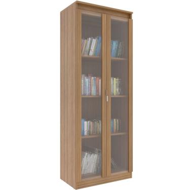 Imagem de Estante Armário Alta Livreiro Multiuso Office 2 Portas Vidro Amêndoa