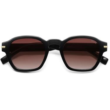 Imagem de SOJOS Óculos de sol vintage retrô quadrado polarizado masculino moderno feminino SJ2382, Lente de classificação marrom com armação preta, 50-24-140