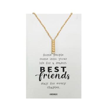 Imagem de QUOTES JEWELRY Q BY QUAN Best Friend Forever - BFF Heritage Bar com pingente de flores para melhor amiga e irmãs | Amizade, amor, vínculo, apreciação, joias feitas à mão - tom dourado, médio, Medium