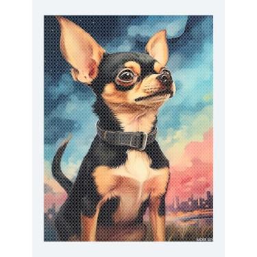 Imagem de MOER SKY Kits de pintura de diamante para adultos 5D Cute Little Chihuahua Dog Diamond Art Kits, DIY Iniciante Broca completa de strass de cristal artesanato completo redondo pedra preciosa cristal