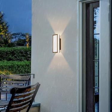 Imagem de Arandela de parede LED moderna para uso externo, lâmpadas de parede longas pretas IP65 à prova d'água, metal, alumínio, jardim, iluminação interna, externa, para sala de estar, pátio, corredor, vila