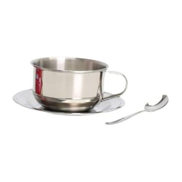 Imagem de Bothyi Conjunto de xícaras de café de aço inoxidável com pires, colher e alça, copo portátil com isolamento térmico de 200 ml para café e casa, 3 Pecas