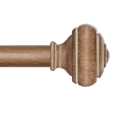 Imagem de Varão de cortina de madeira de 2,6 USFOOK 1,5 m com suportes, varões de cortina únicos de emenda de 1,7 cm para janelas de 50 a 137 cm, poste decorativo ajustável com acabamentos quadrados