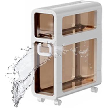 Imagem de Armário De Chão De Armazenamento De Banheiro Fino Pequeno Torre Fina Alta Estreita De Grande Capacidade Com Gavetas Transparentes E Rodízios Silenciosos, 20cmwidth, 2-Tiers