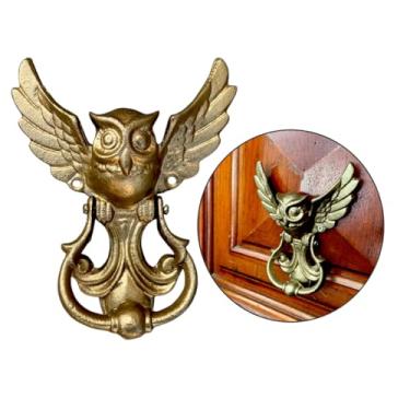 Imagem de Aldrava Bate Porta Coruja Decorativa Metal Fundido Batedor Colonial Campainha Decoração Clássica Rústico - Megatools