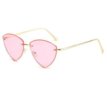 Imagem de Óculos de sol vintage sem aro, feminino, masculino, luxuoso, sem armação, estilo olho de gato, feminino, proteção UV400, óculos de grau feminino, dourado, rosa, tamanho único