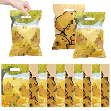 Imagem de Capivara Sacos de lembrancinha de festa, 50 peças de capivara fofa sob laranjeiras impressão de plástico celofane sacos de presente para lanche bolsa de presentes tema animal suprimentos de festa
