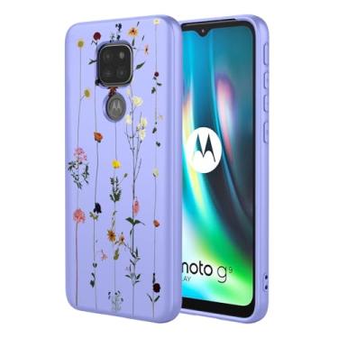 Imagem de KOARWVC Capa de telefone para Moto G9 Play, XT2081-1 XT2083-1 Motorola G9/Moto E7 Plus, capa fofa com estampa de flor, fina, protetora, macia, amortecedora, capa de telefone para Motorola G9 Purple