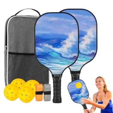 Imagem de Raquete de Pickleball,Conjunto de Pás para Jogo de Bola | Acessórios Desportivos Em Fibra De Vidro Ergonómica Para Uso Em Interior E Exterior Para Homens Mulheres Crianças E Exercício Em Casa