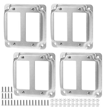 Imagem de QWORK Capa de caixa elétrica quadrada de 10 cm, conjunto de 4 capas de interruptor de aço, interruptor de 2 gangs elevado de 1,2 cm, caixa de tomada de metal de aço, tampa de tomada quadrada para