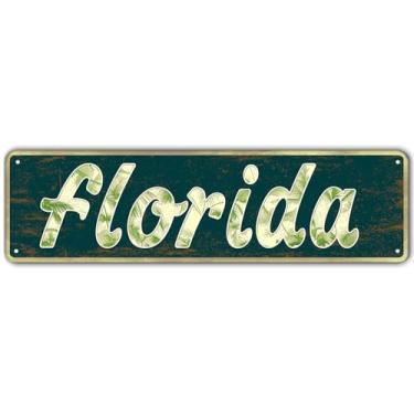 Imagem de Placa de metal vintage da Flórida - Arte de parede com fonte cursiva floral 10 x 40 cm, alumínio à prova de ferrugem, decoração botânica retrô para presente de casa/escritório/sala de aula