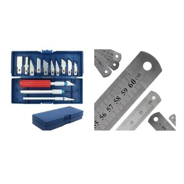 Imagem de Régua de Aço Inox 1m 60cm 30cm + Kit Estilete de Precisão Lanmax – Patchwork, Artesanato, Costura e Scrapbooking Artesanato e Costura Criativa Oferece Medição Exata Em Cortes Retos E Traçados