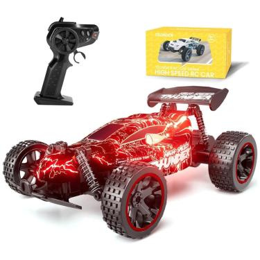 Imagem de Carrinho de Controle Remoto 2.4 Ghz de Alta Velocidade Escala 1:18 com 2 Baterias Recarregáveis, Tecnock, Vermelho