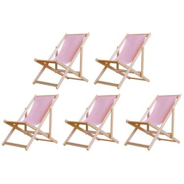 Imagem de Kit 5 Cadeiras Espreguiçadeira Preguiçosa Dobrávl Sem Braço Natural