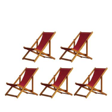 Imagem de Kit 5 Cadeiras Espreguiçadeira Preguiçosa Dobrável Mel Sem Braço