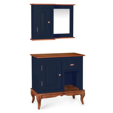 Imagem de Gabinete para Banheiro e Armário Espelheira Dália 3064 - Azul Petróleo/Imbuia Glazer