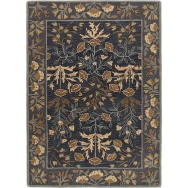 Imagem de Restoration and Renovation Tapete de lã artesanal floral Adeline bege/azul tradicional feito à mão para sala de estar, quarto e cozinha (azul, 2,6 x 9 pés)