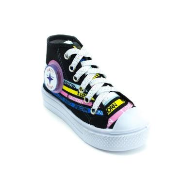 Imagem de Tênis Infantil Menina Ortobessa Faixas Unicórnio - Preto-Feminino