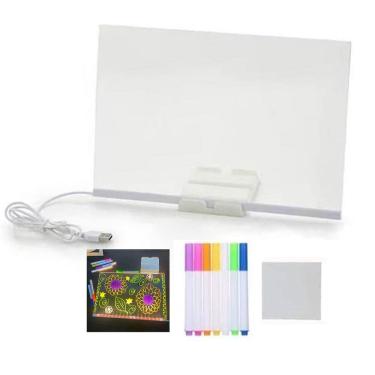 Imagem de Lousa Luminaria LED Caneta Desenho Quadro Anotaçao Recado Escrita Decoraçao Mesa Trabalho Sala Quarto Casa Escritorio Escola