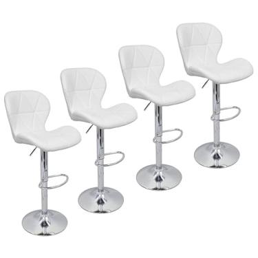Imagem de Kit 4 Banquetas Slim Estofada Giratória c/Regulagem(Branco)