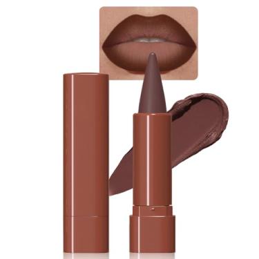 Imagem de BINGBRUSH Conjunto de delineador labial marrom escuro gradiente 2 em 1, lápis labial fosco à prova d'água com ponta de cone, giz de cera à prova de manchas para contorno ombré impecável, conjunto de