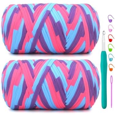 Imagem de Pacote com 2 camisetas para crochê, camiseta arco-íris, tecido elástico macio, grosso, fio de crochê para crochê, tricô iniciante, bolsa de tricô à mão/artesanato faça você mesmo/decoração de casa 2 x