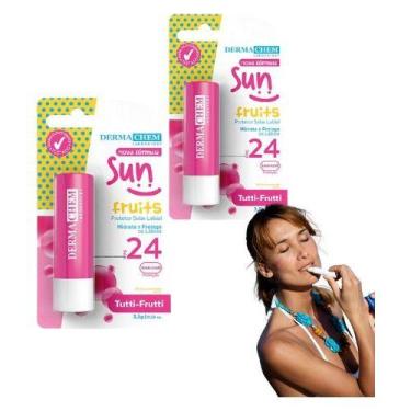 Imagem de 2 Balm Protetor Solar Labial Fps24 Tutti Frutti Cor Rosa - Dermachem