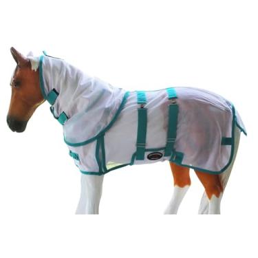 Imagem de Challenger Cobertor para Cavalo Folha de Verão em Miniatura, Branco com Azul-Petróleo, 52 Polegadas