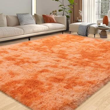 Imagem de Tapete felpudo 15 x 23 cm para sala de estar, tapete grande laranja fofo para quarto de meninas, quarto de crianças, quarto de adolescente, macio e felpudo para quarto de bebê, tapete felpudo