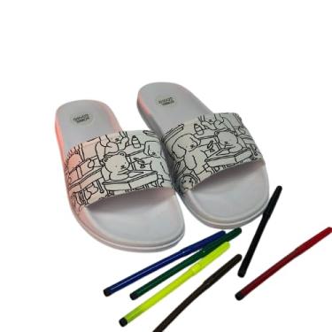Imagem de Chinelo Slide para Colorir com Canetinhas Infantil Juvenil Diversas Cores Estampa Fofa Ursinhos BG Criativo Divertido (Branco, BR, Criança de 9 a 12 anos, Numérico, 32)