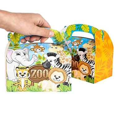 Imagem de Caixa de lembrancinha de animais do zoológico, caixa de presente para lembrancinhas de aniversário de crianças, eventos de casamento, chá de bebê, 16 cm x 9 cm x 9 cm