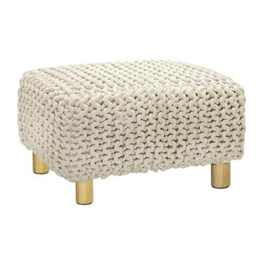 Imagem de COTTON CRAFT Apoio para os pés trançado – Banqueta Dori tricotada à mão com pernas de madeira resistente – Descanso de perna boho feito à mão – Pequenos espaços sob a mesa entrada da sala de estar