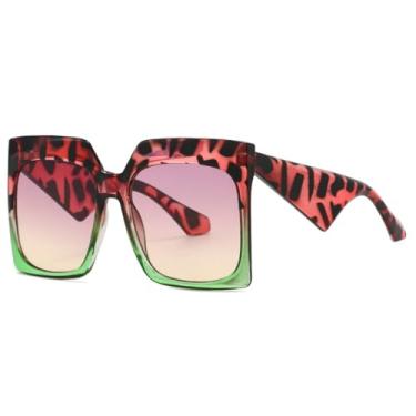 Imagem de Óculos de sol femininos da moda, óculos de sol UV400, retrô, grande, masculino, lente degradê, casual, tamanho grande (rosa)