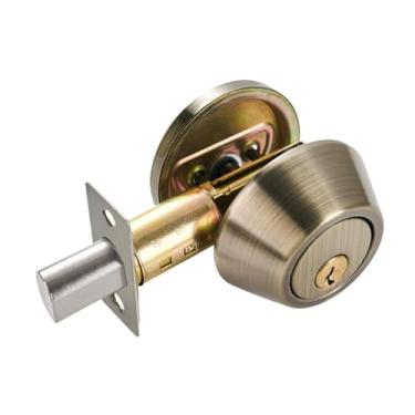 Imagem de Generic Fechadura de porta de ferrolho de cilindro único, moderna, interior e exterior, com chaves, maçaneta redonda para despensa, entrada frontal, quarto, Marrom