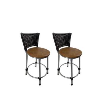 Imagem de Kit 2 banqueta baixa junco cozinha gourmet bancada americana - FortMix