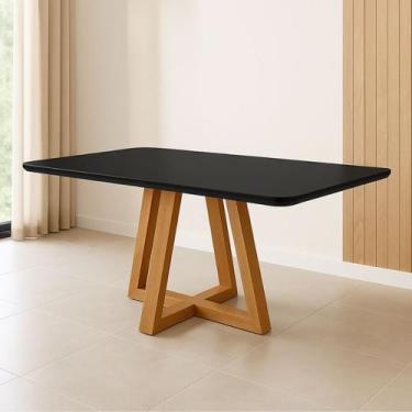 Imagem de Mesa de Jantar 120x90 Tampo Mdf/vidro para 4 Lugares Pés Madeira Maciç