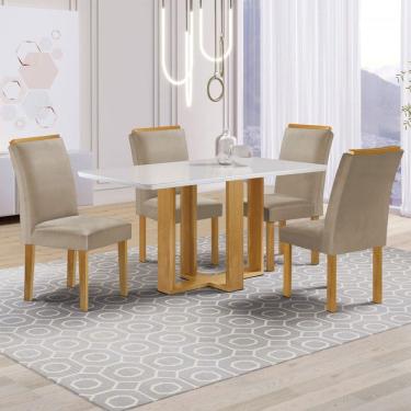 Imagem de Mesa de Jantar 4 Lugares Isadora Luisa com Vidro Cinamomo/Off White/Bege Claro - Cel Móveis
