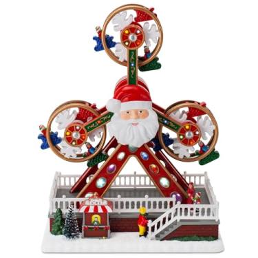 Imagem de Roda-gigante animada de vila de Natal com Papai Noel, Carnaval iluminado musical e LED para decoração de férias, decoração de Natal operada por USB ou bateria, apenas para uso interno de 30 cm