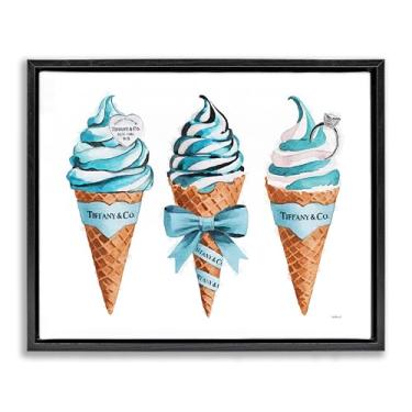 Imagem de Stupell Industries Cones de sorvete azuis glamourosos preto emoldurado com tela flutuante design de arte de parede por Amanda Greenwood, 25 x 31