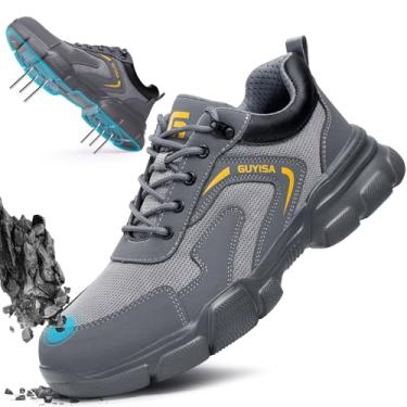 Imagem de Gsutenmre Sapatos Com Biqueira De Aço Para Homens E Mulheres, Calçados Segurança Leves Indestrutíveis Trabalho, À Prova Furos, Tênis Compostos Cinza
